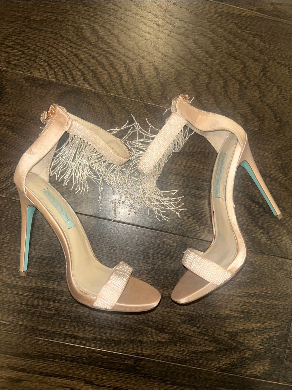 Betsey Johnson Blush Pink Fringe Ankle-Strap Stiletto Heels